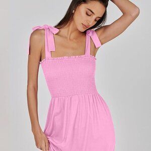 ANRABESS Women Summer Casual Strap Smocked Maxi Flowy Tiered A Line Beach Travel